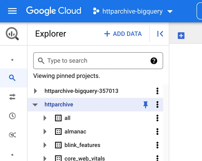 BigQuery HTTPArchive pinned